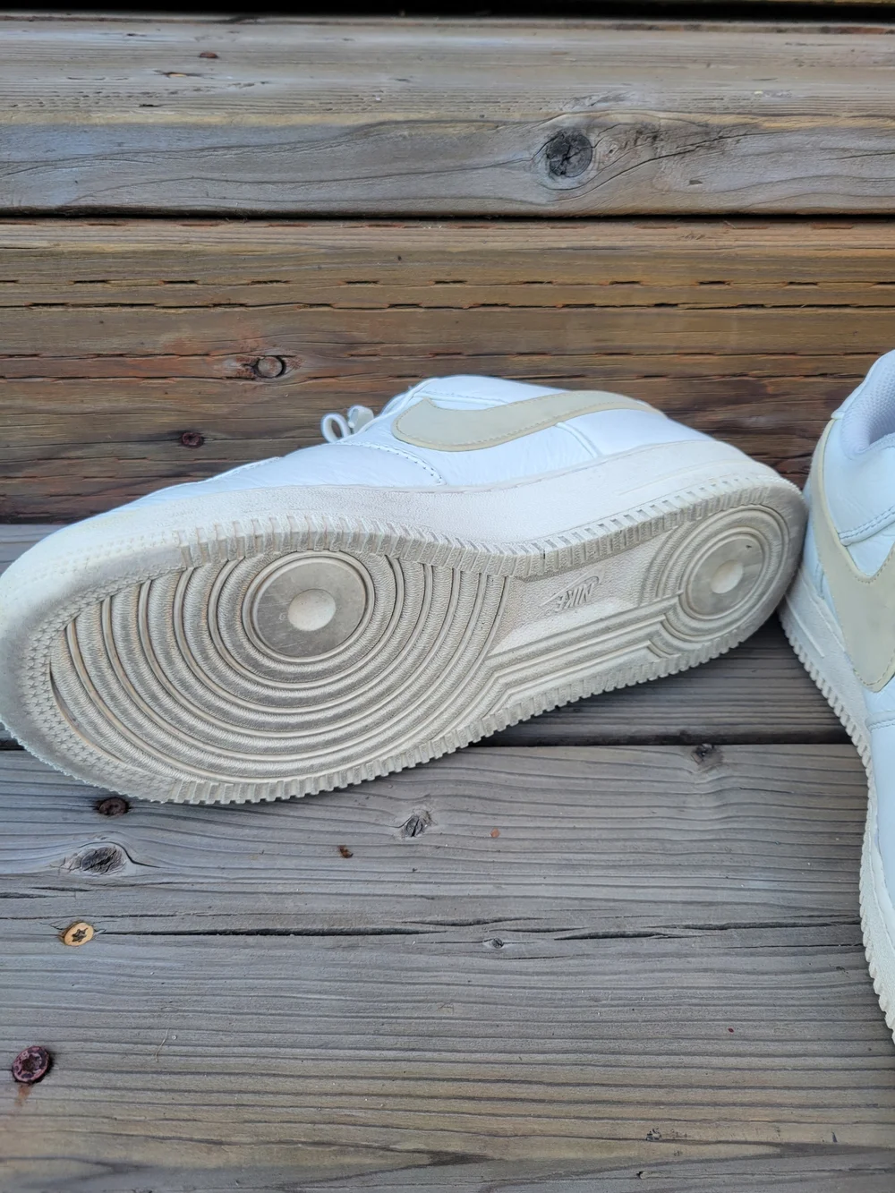 Nike Men's White Leather Sneakers with Cream Swoosh
